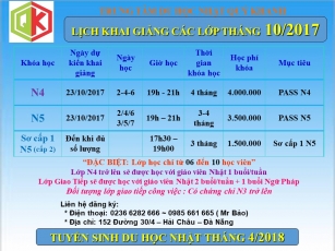 Lịch khai giảng các lớp tiếng Nhật Tháng 10/2017