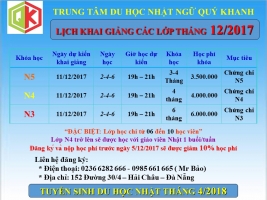 Lịch khai giảng các lớp tiếng Nhật Tháng 12/2017