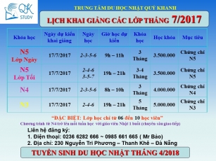 Lịch khai giảng các lớp tiếng Nhật Tháng 7/2017